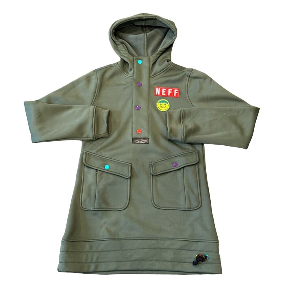 NEFF Women's Soft Shell Fleece Lined Half Snap Pullover Olive Green Size S